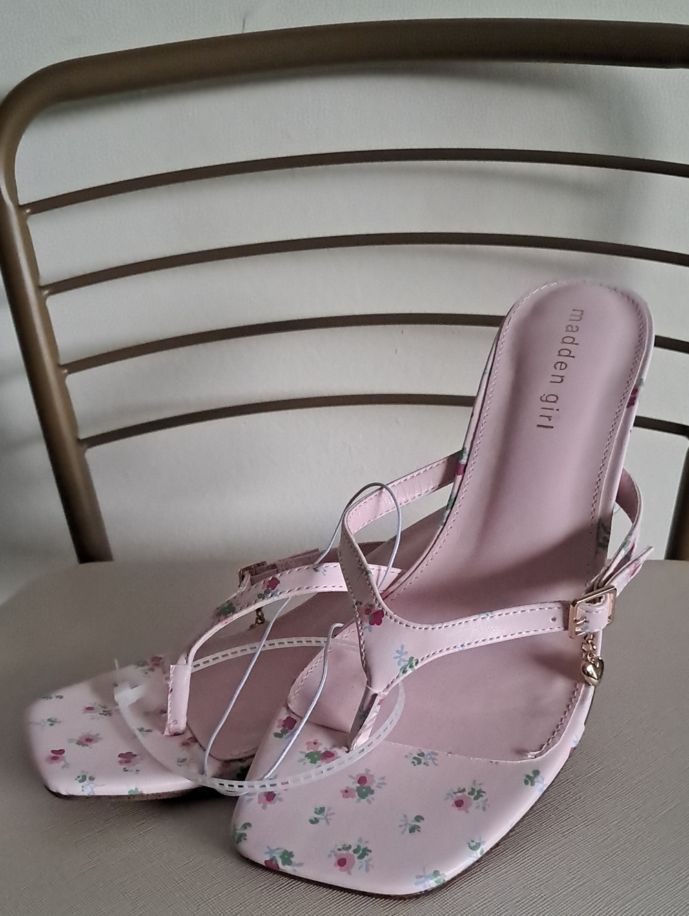 Madden Girl Pink Floral T-Strap Sandals